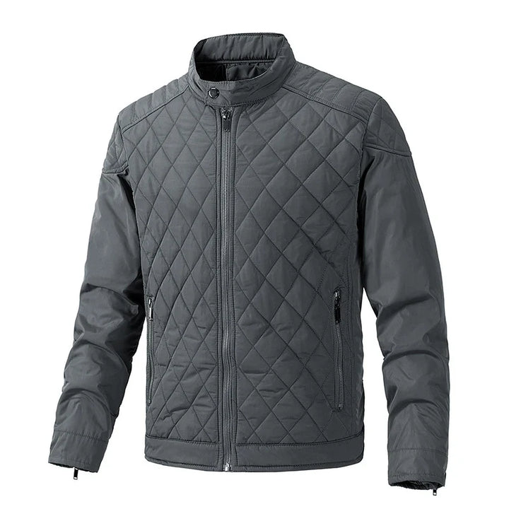 Everyday men's lightweight quilted jacket, stylish snap collar. Great for fall and mild winter.