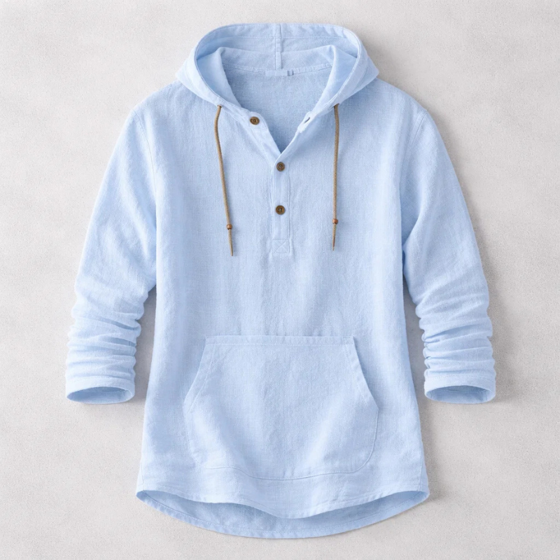 Men's lightweight relaxed fit hoodie shirt. Breathable long sleeve hooded top for casual spring & summer comfort.