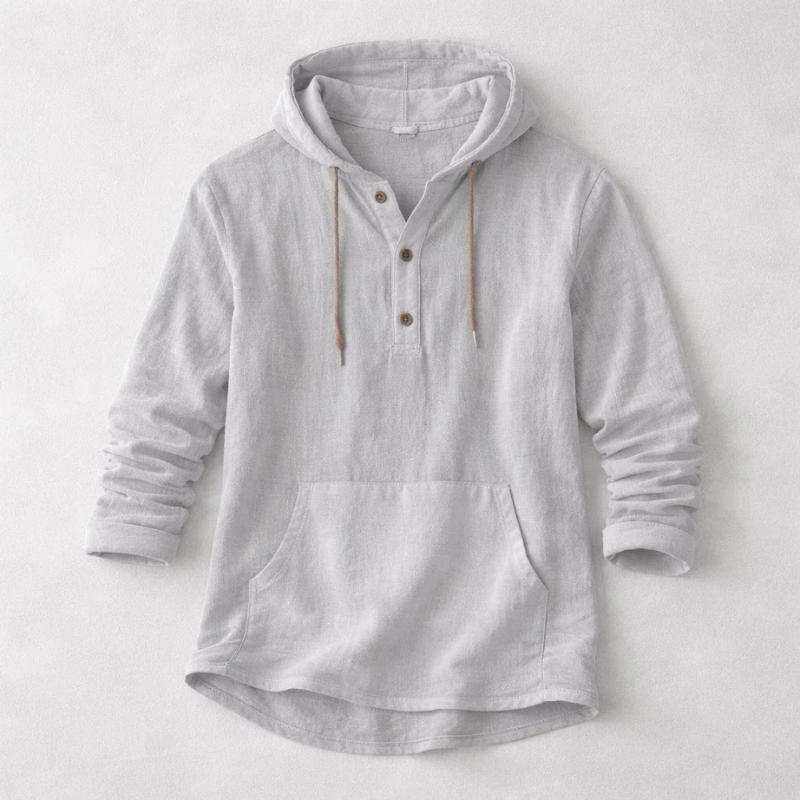 Comfortable men's lightweight relaxed fit hoodie shirt. Breathable long sleeve hooded top for everyday spring & summer wear.