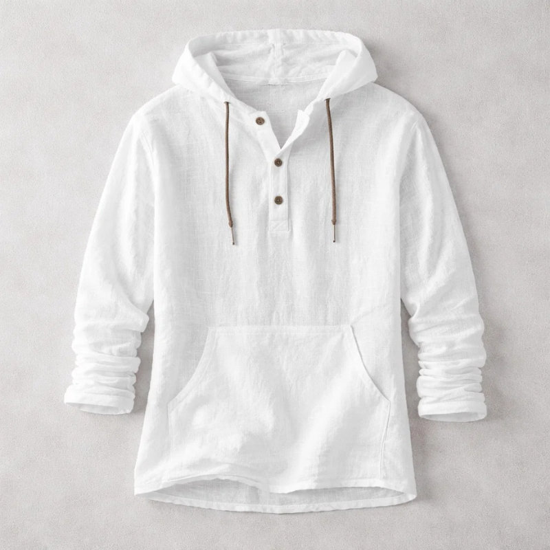 Men's lightweight relaxed fit hoodie shirt, ideal for summer style. Breathable long sleeve hooded top for casual everyday wear.