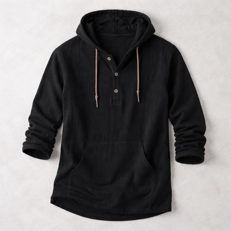 Men's casual lightweight relaxed fit hoodie shirt. Breathable long sleeve hooded top for comfortable spring & summer wear.