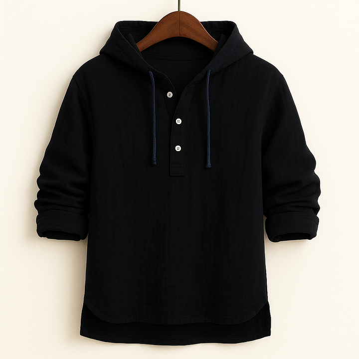 Men's casual lightweight hoodie shirt, offering a relaxed fit for comfortable everyday wear. Perfect spring/summer top.