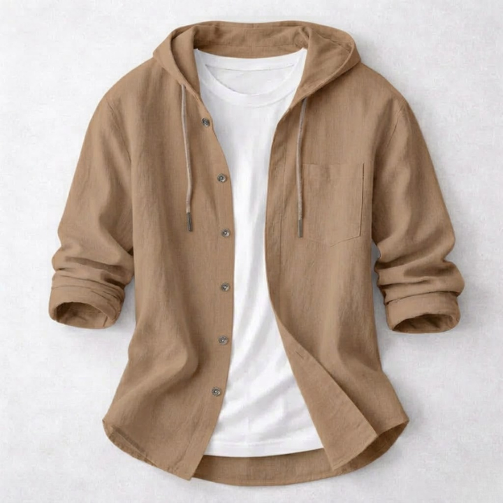 Versatile men's hoodie shirt, lightweight and relaxed fit, ideal for layering or casual outings.