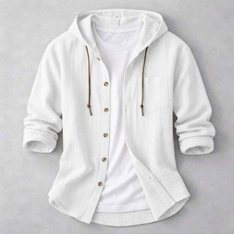 Man wearing a stylish, lightweight men's relaxed fit hoodie shirt, perfect for casual comfort.