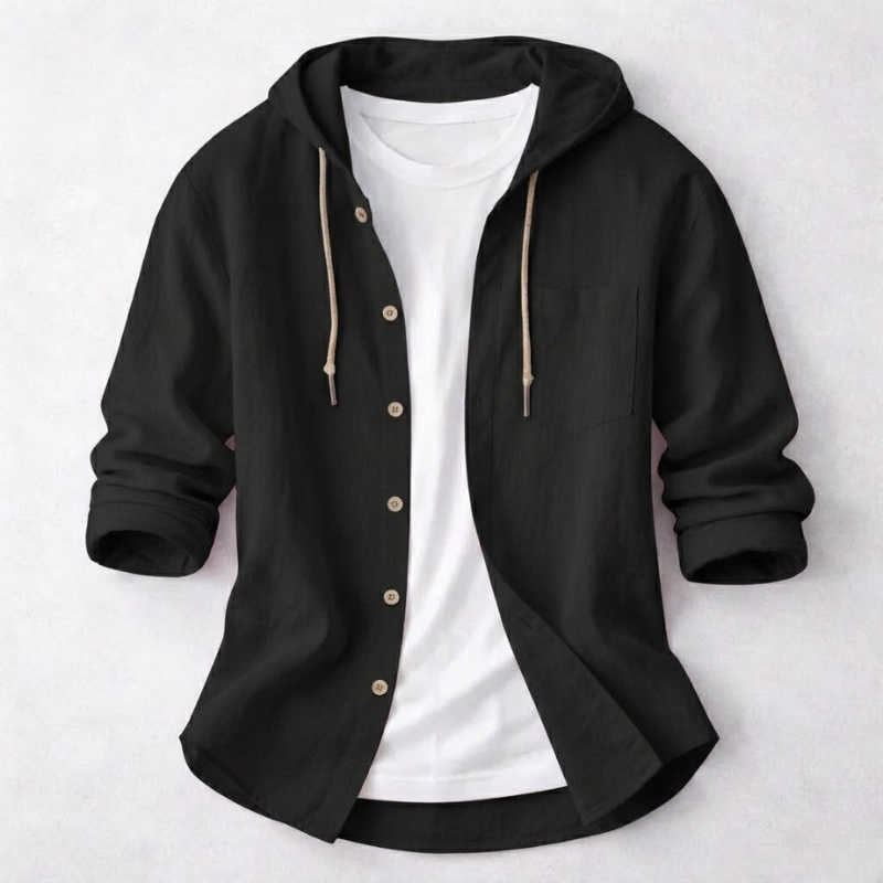 Lightweight men's hoodie shirt; relaxed fit, comfortable casual top with a classic drawstring hood.