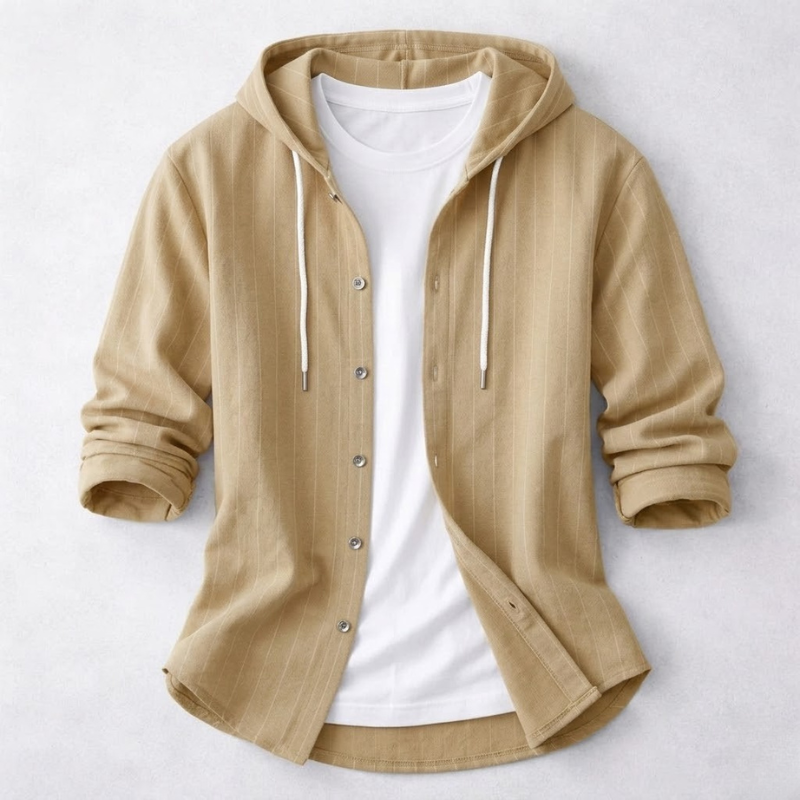 Relaxed fit men's lightweight long-sleeve hooded shirt. Perfect for versatile casual spring & summer wear.
