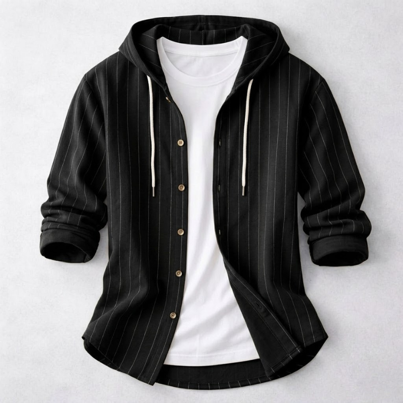 Versatile men's lightweight hooded shirt. Relaxed fit, long sleeve pullover for comfortable casual spring wear.