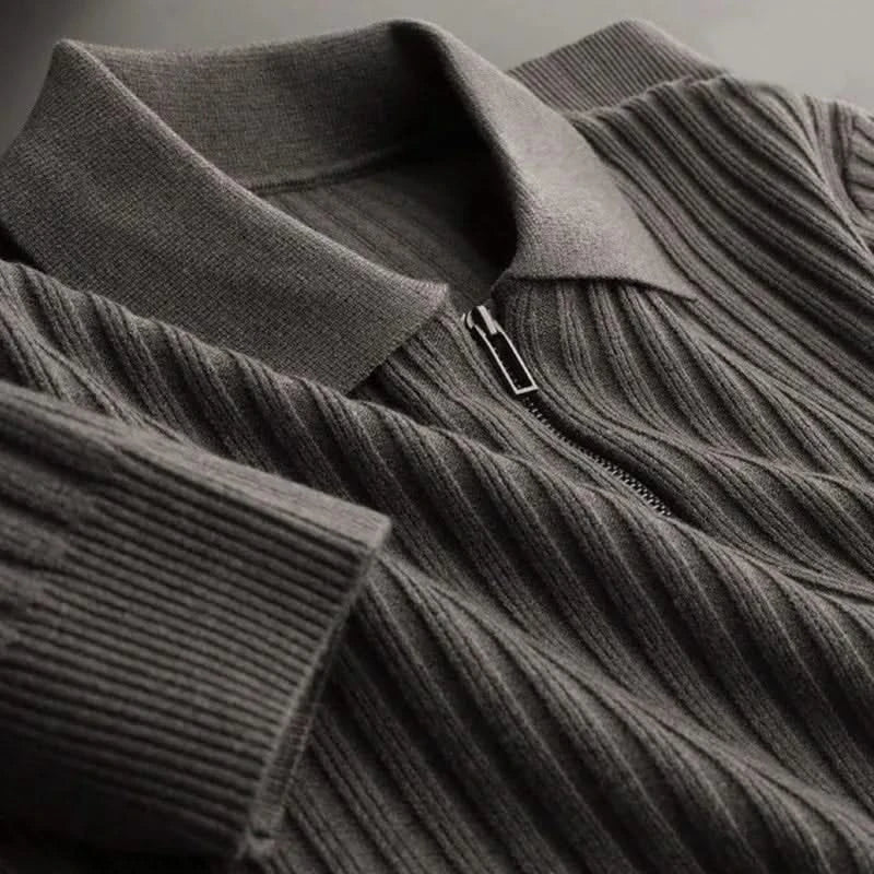 Simple, elegant men's ribbed knit polo shirt, soft and lightweight for effortless style.