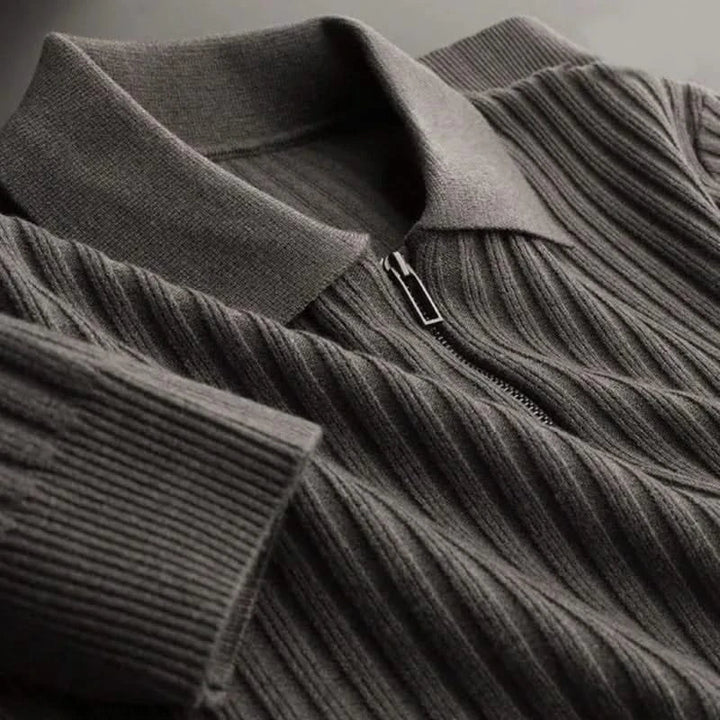 Simple, elegant men's ribbed knit polo shirt, soft and lightweight for effortless style.