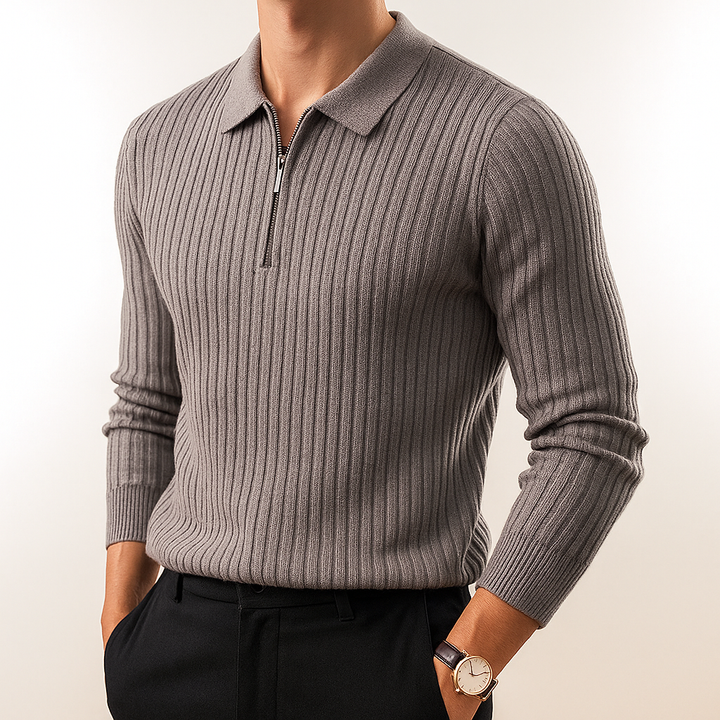 Comfortable & stylish men's ribbed knit polo, ideal for modern men's fashion.