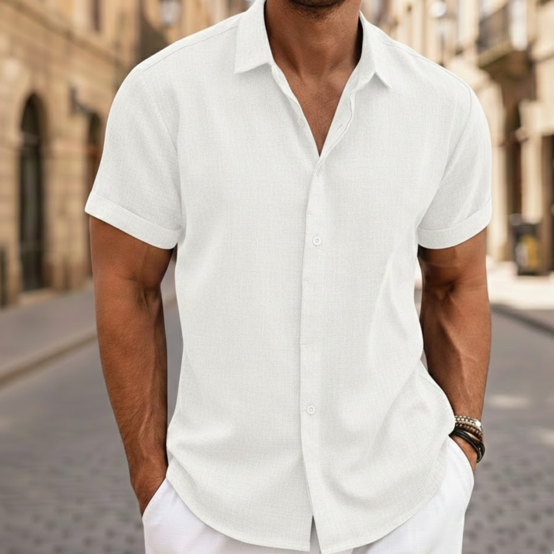 Lightweight & breathable men's short sleeve button-front polo shirt, ideal for summer daily wear.