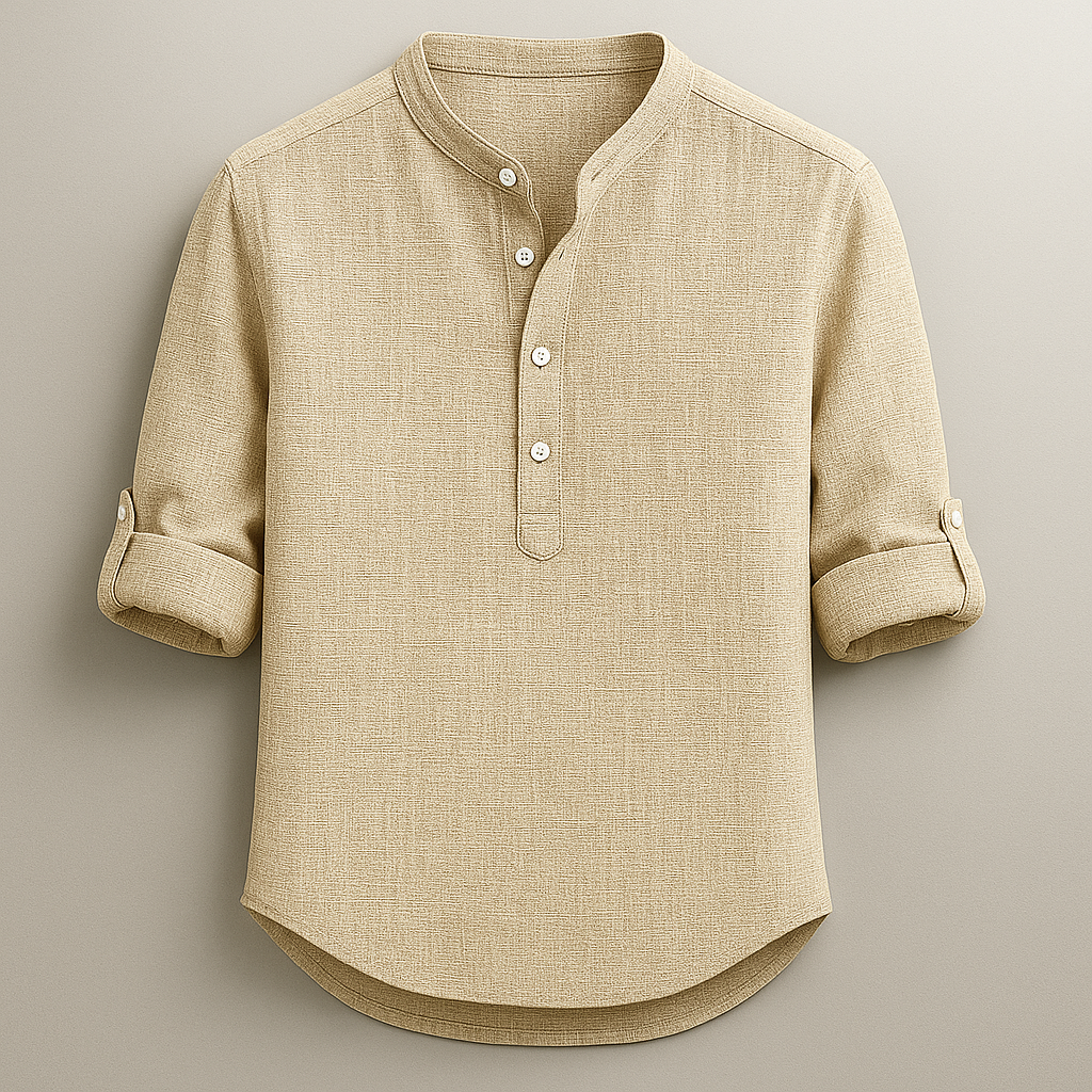 Stylish men's tailored fit henley shirt with short sleeves, ideal for spring fashion & casual comfort.
