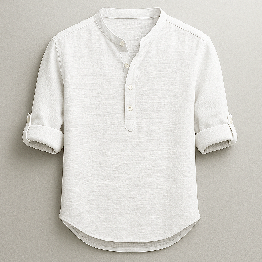Casual men's short sleeve henley shirt, offering tailored comfort & lightweight feel for daily style.