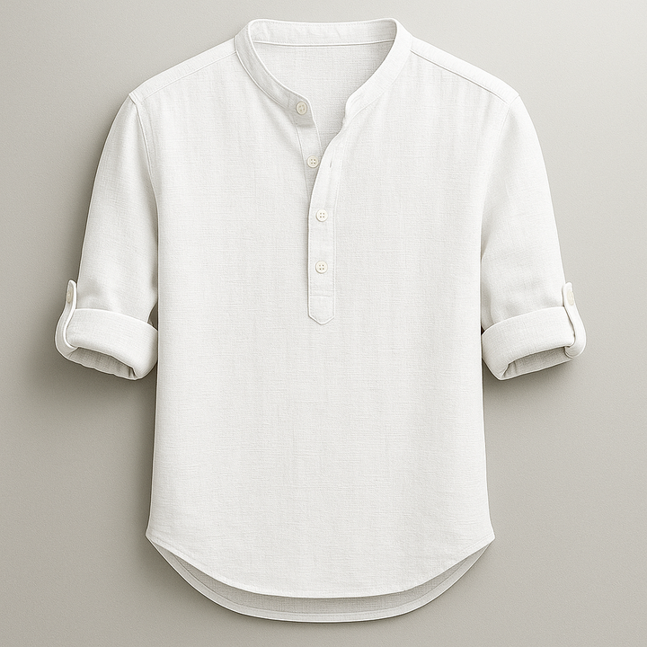 Casual men's short sleeve henley shirt, offering tailored comfort & lightweight feel for daily style.