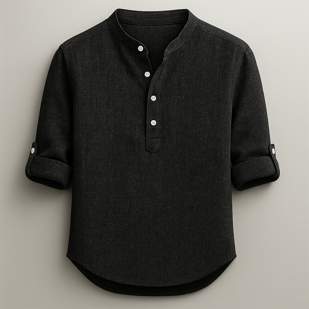 Modern men's lightweight henley shirt with short sleeves, ideal for comfortable daily wear & spring style.
