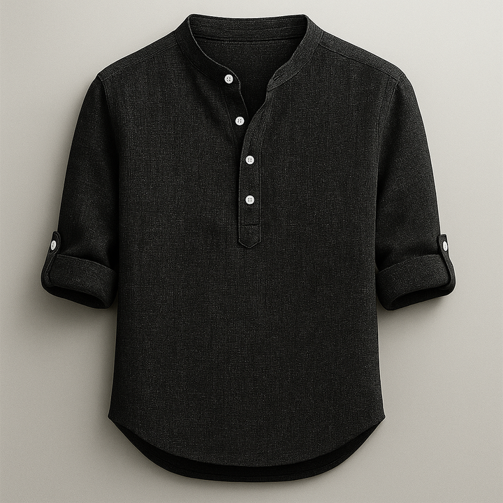 Modern men's lightweight henley shirt with short sleeves, ideal for comfortable daily wear & spring style.