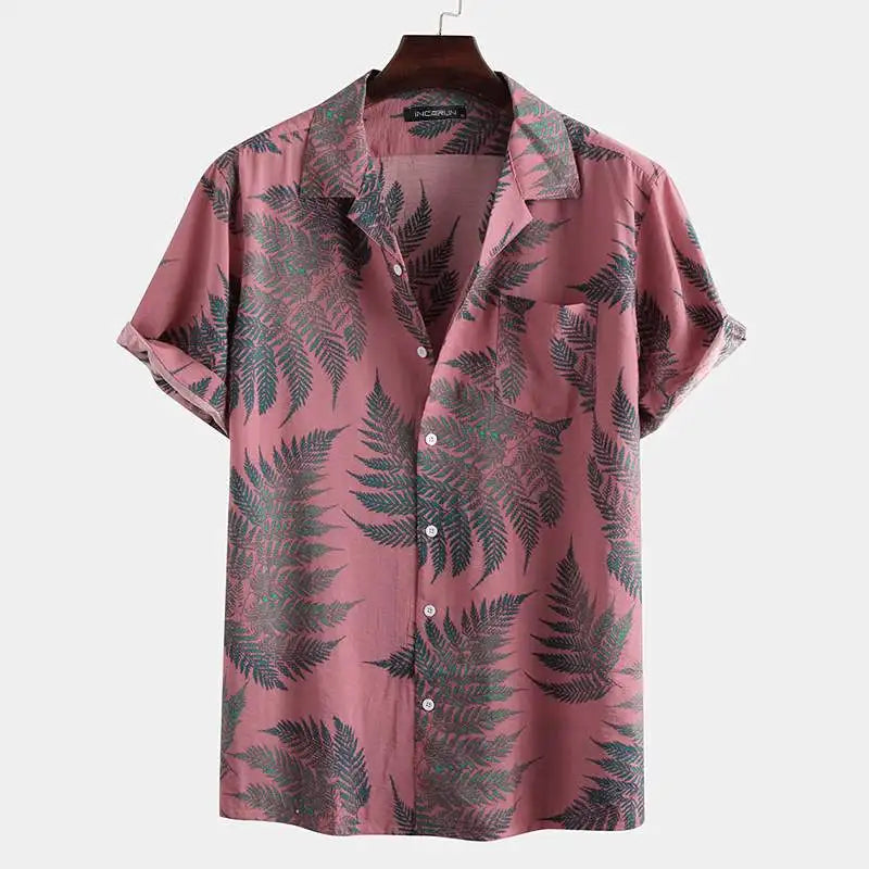 Close-up of a men's lightweight short-sleeve button-down summer shirt with a contemporary modern cut.