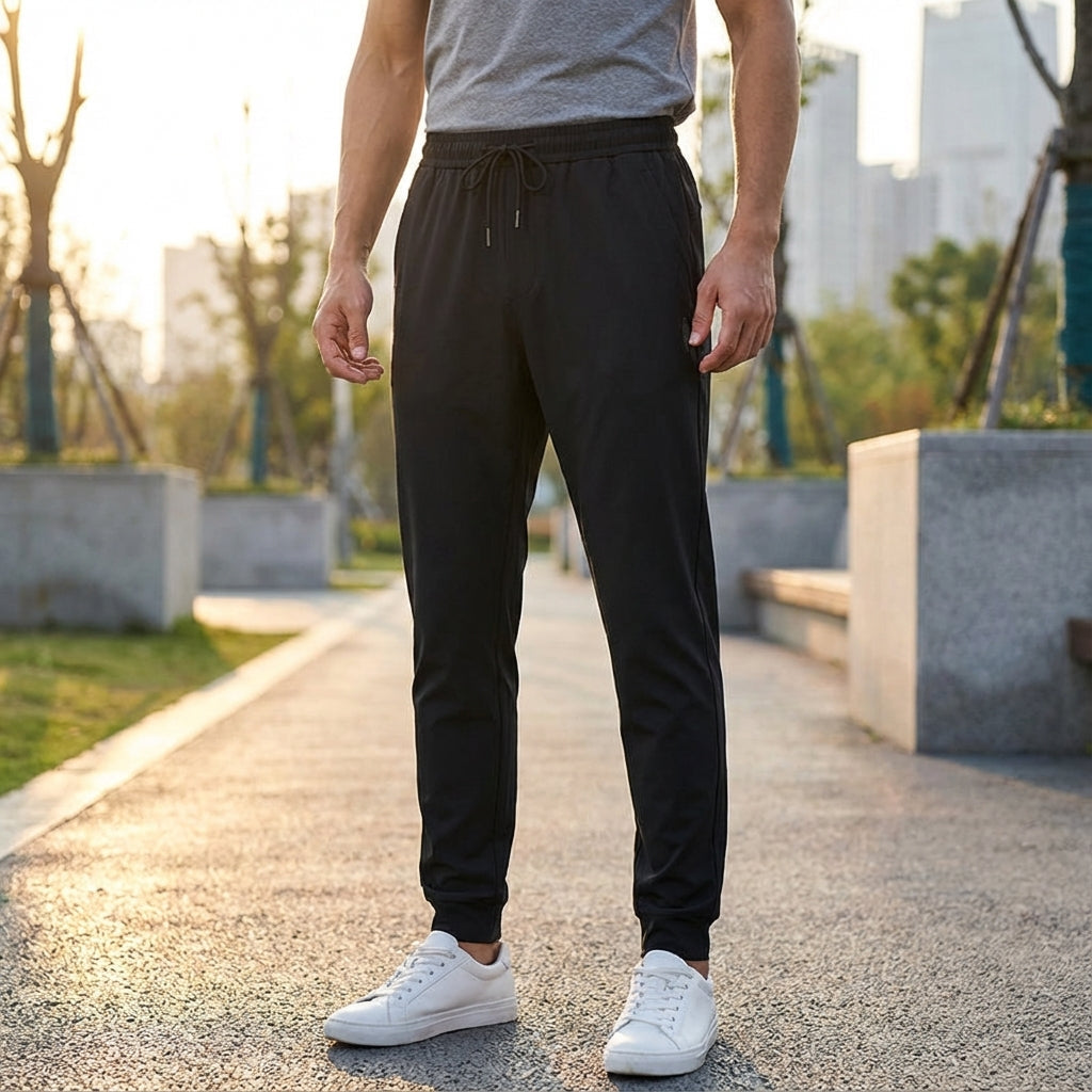 Men's lightweight slim fit casual trousers in solid color, ideal for everyday comfort