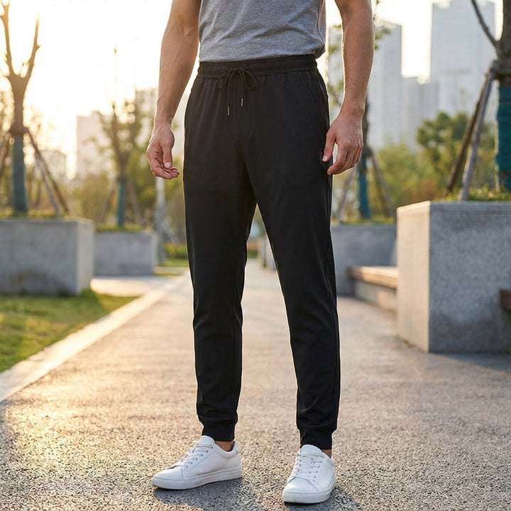 Men's lightweight slim fit casual trousers in solid color, ideal for everyday comfort