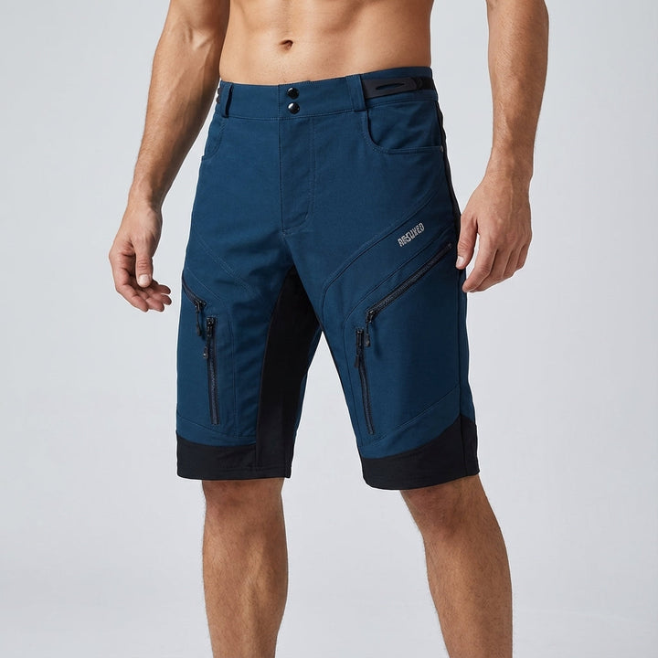 Marvin men's sports shorts in a vibrant blue, offering zip pockets for secure storage during workouts.
