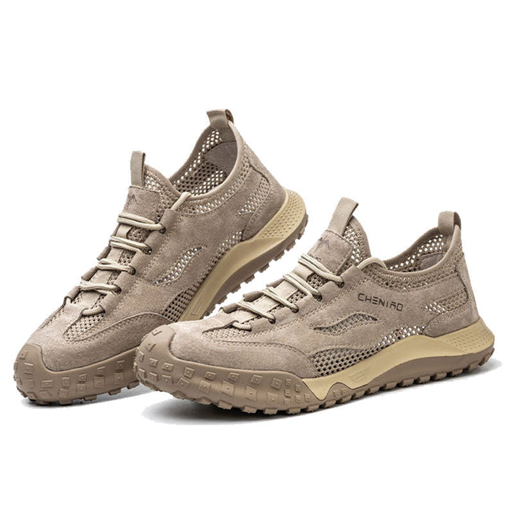 Comfortable men's lightweight steel toe safety shoes with non-slip sole for industrial work.