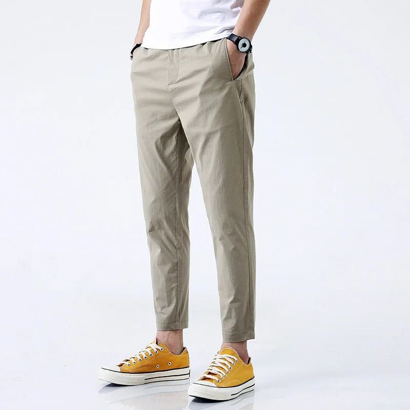 Comfortable men's stretch chino trousers. Lightweight cotton blend, perfect for casual or everyday menswear.