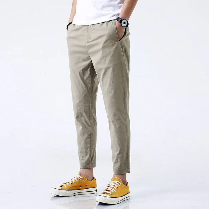 Comfortable men's stretch chino trousers. Lightweight cotton blend, perfect for casual or everyday menswear.