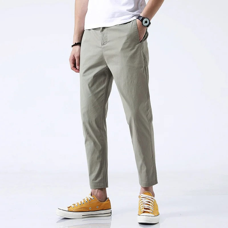 Enjoy comfort in men's lightweight stretch chino trousers. Perfect everyday cotton pants for casual menswear styles.