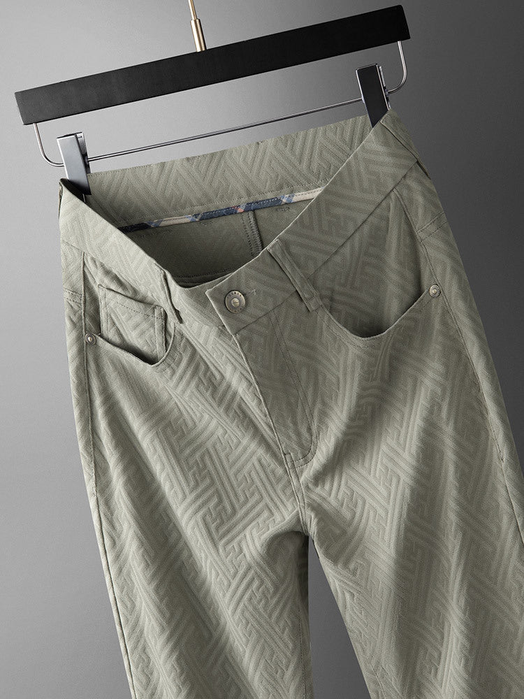 Men's lightweight stretch trousers in a textured design, perfect for smart casual summer comfort and versatility.