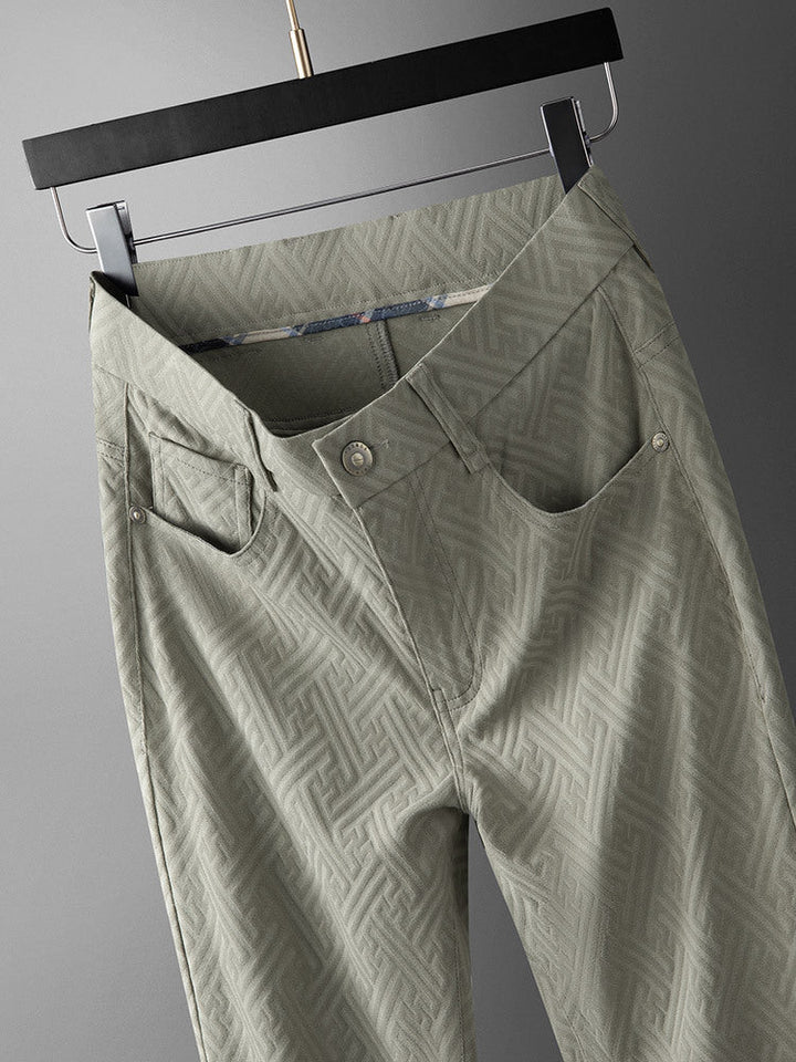 Men's lightweight stretch trousers in a textured design, perfect for smart casual summer comfort and versatility.