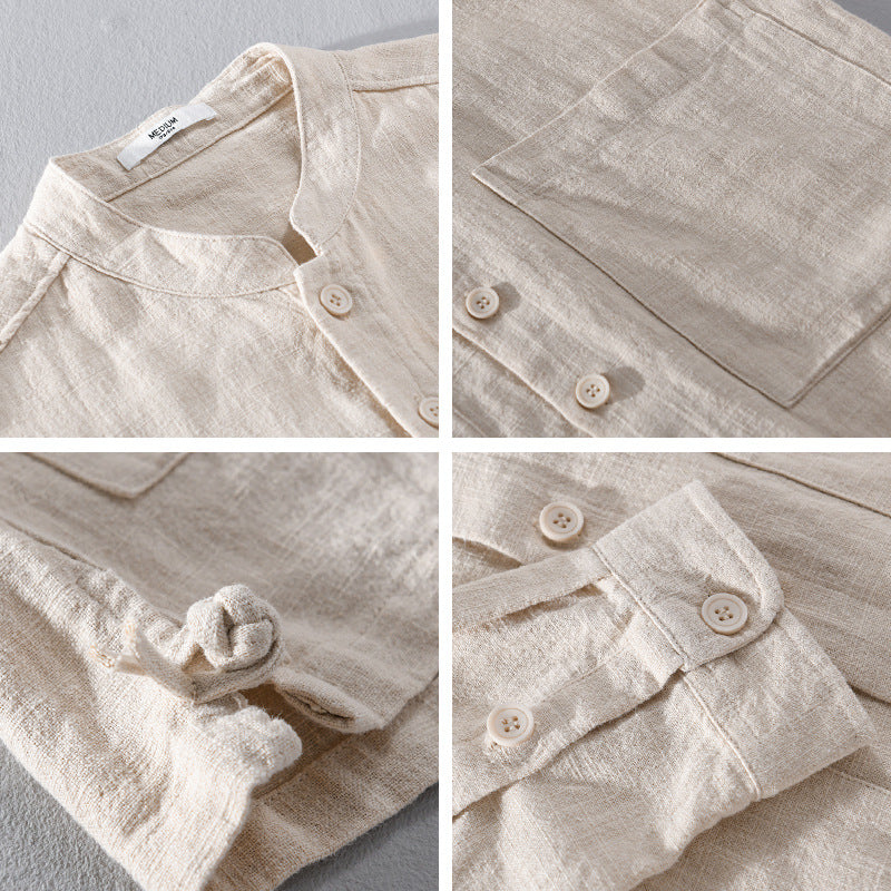 Relaxed fit men's lightweight summer shirt with long sleeves & button-down front, versatile modern casual wear.