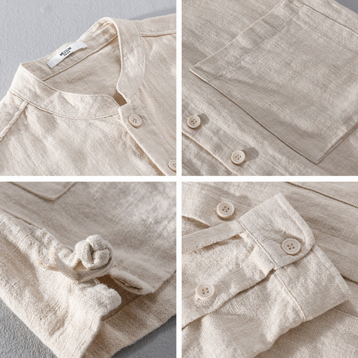 Relaxed fit men's lightweight summer shirt with long sleeves & button-down front, versatile modern casual wear.