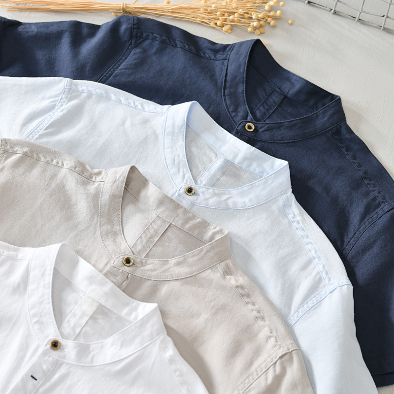 Breathable men's long sleeve button-up shirt, ideal for summer and warm weather comfort.