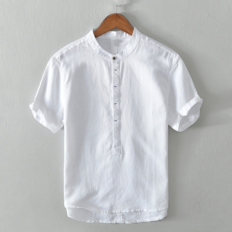 Stylish men's long sleeve summer button-up, perfect lightweight and breathable menswear for warm days.
