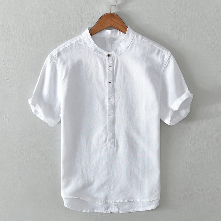 Stylish men's long sleeve summer button-up, perfect lightweight and breathable menswear for warm days.