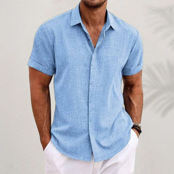 Stylish men's summer shirt featuring a classic collar, perfect for modern holiday wear.