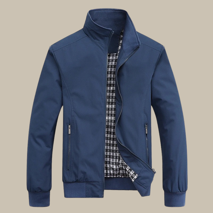 Men's lightweight summer windbreaker jacket with collar, perfect for breezy weather & casual style.