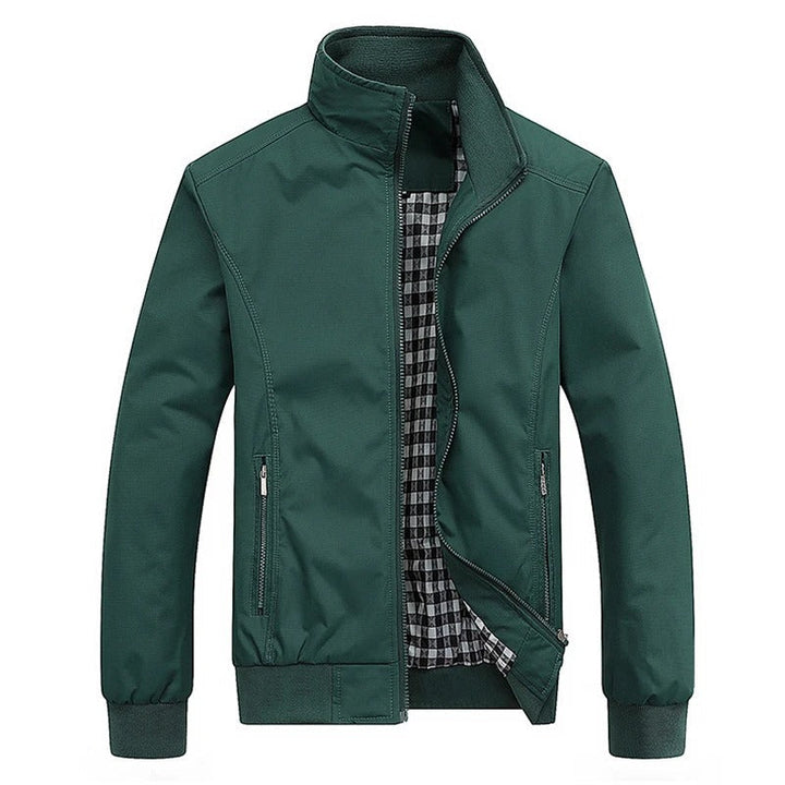 Man wearing a versatile lightweight summer windbreaker, a stylish collared jacket for men's fashion.