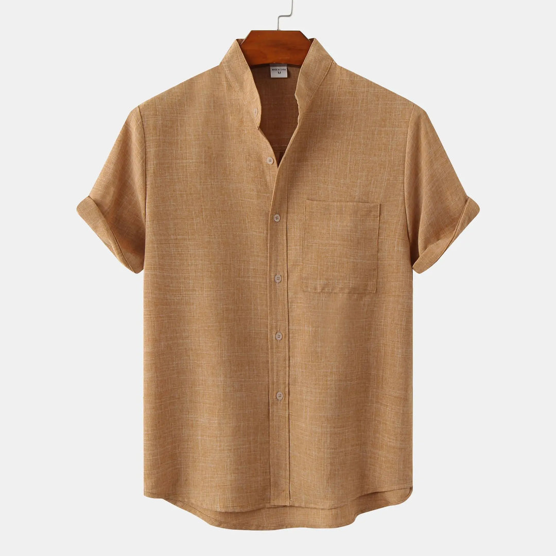 Stylish men's short sleeve button-up shirt, lightweight and relaxed for versatile summer casual look.