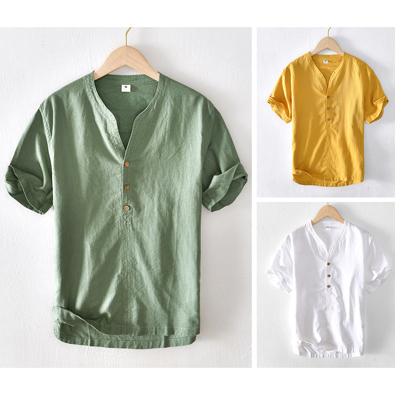 Modern men's tailored short sleeve shirt. Lightweight fabric for comfortable, stylish fit on casual summer days.