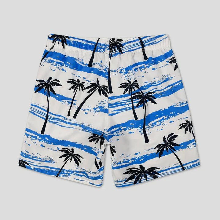 Men's lightweight tropical palm print summer shorts for beachwear and vacations