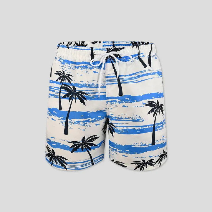 Breathable men's casual palm print summer shorts, ideal for warm weather
