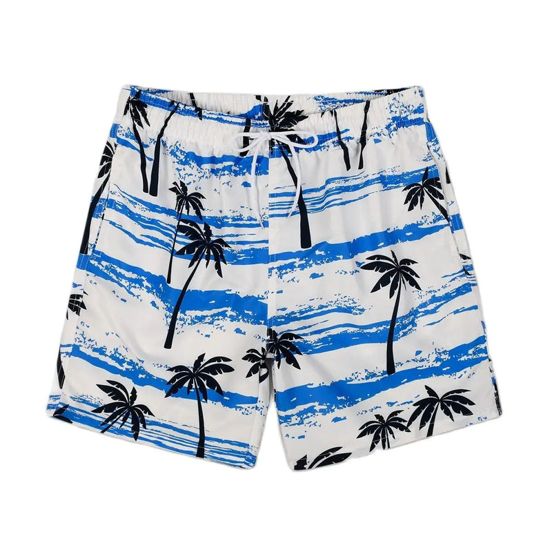 Lightweight men's vacation shorts featuring an all-over palm tree print