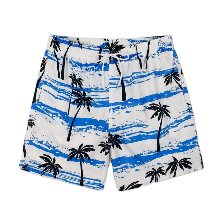 Lightweight men's vacation shorts featuring an all-over palm tree print