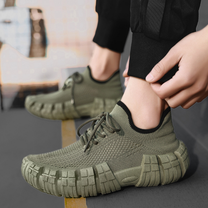 Top-down view of men's lightweight urban agility sneakers, showing comfortable fit and stylish laces.