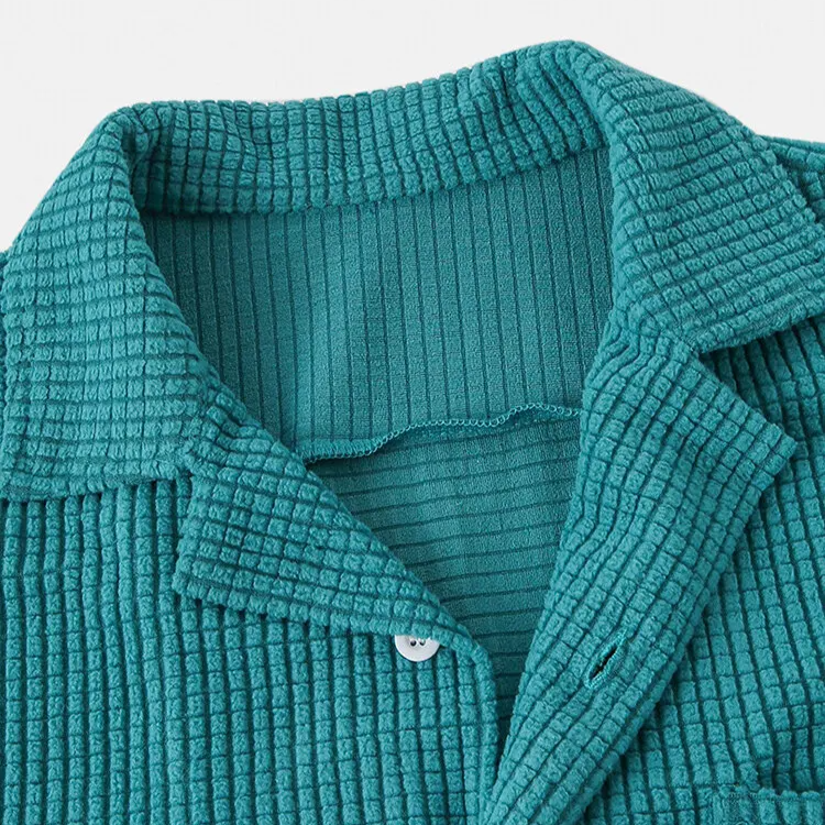 Lightweight men's waffle button-up shirt, long sleeve & breathable for casual style.