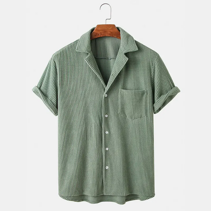 Everyday men's waffle knit shirt, lightweight, breathable, and relaxed fit button-up.