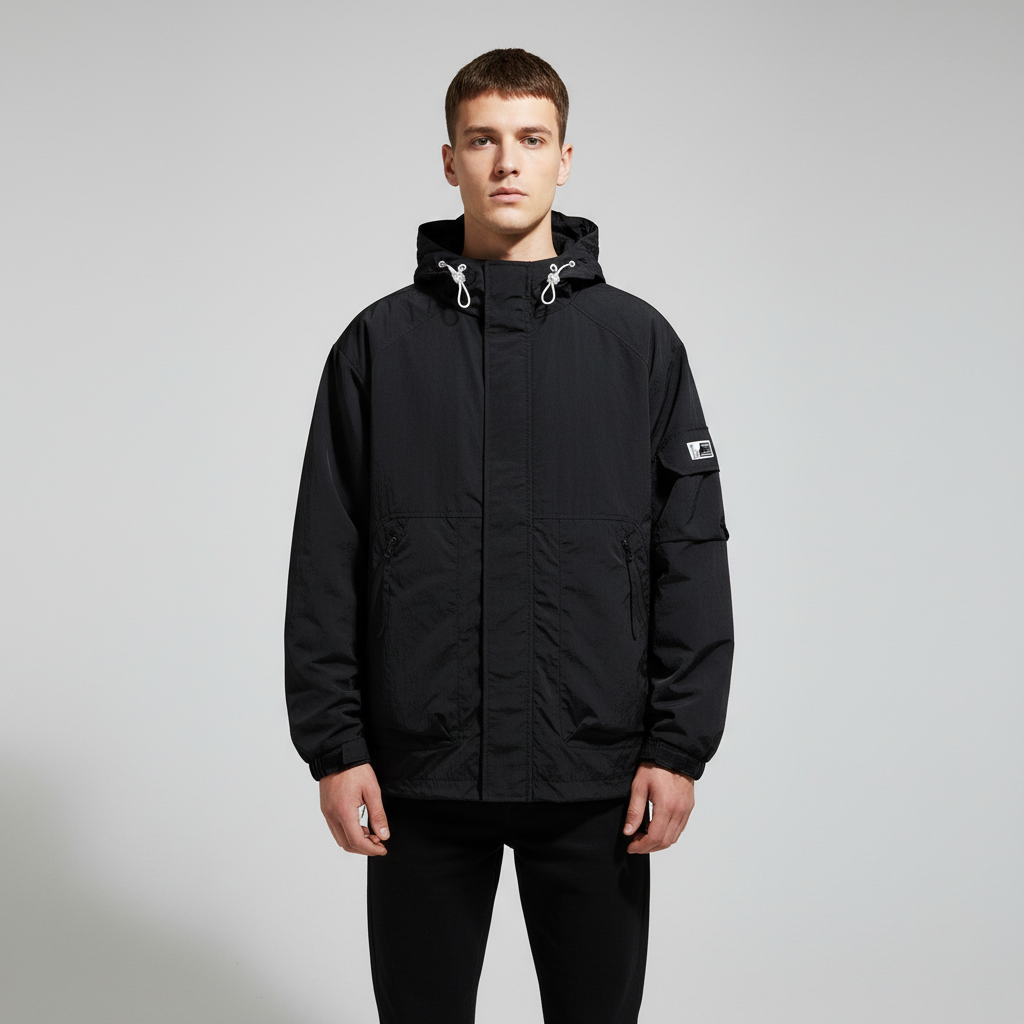 Men's fashion: casual brown hooded windbreaker jacket, offering wind and water protection.
