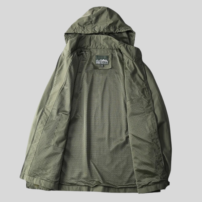 Durable men's hiking & travel jacket, water-resistant & lightweight for all outdoor activities.