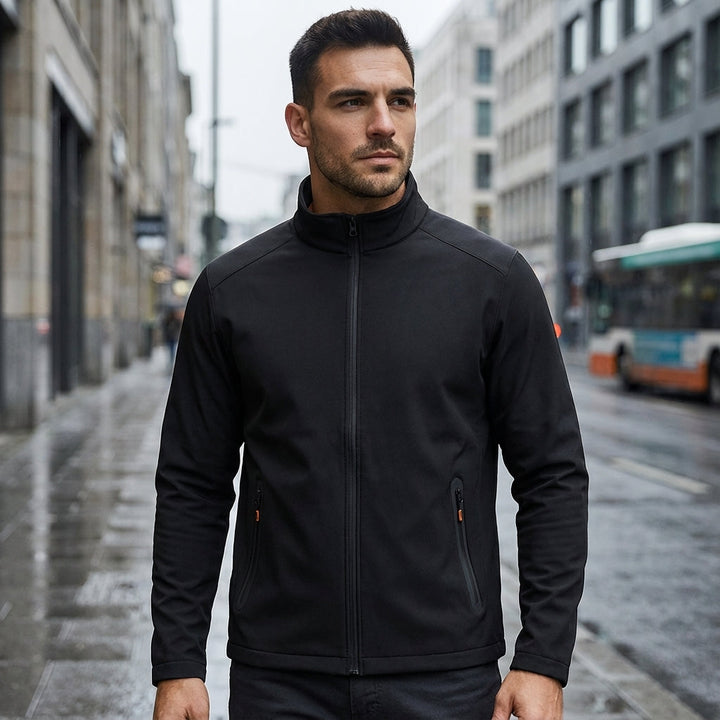 Men's lightweight windproof athletic sports jacket in black for running and outdoor activities